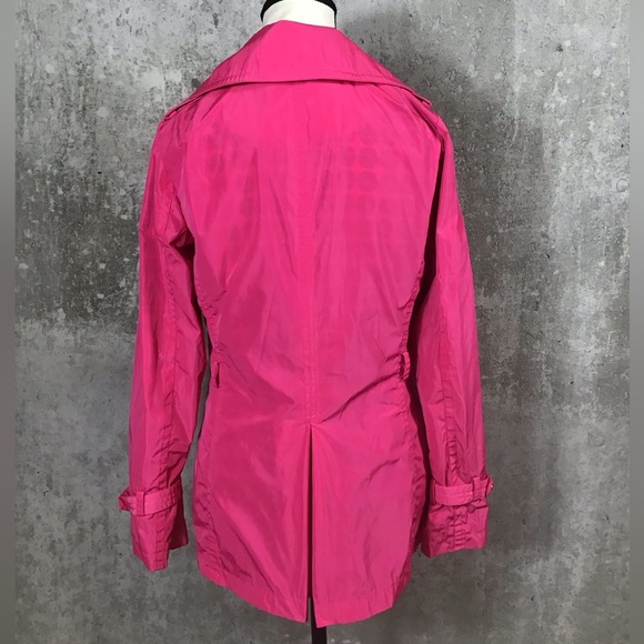 Trina Turk Womens Short Trench Coat Size S Hot Pink Double Breasted Belted Chic - Picture 8 of 16